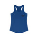 Royal blue racerback tank top with a small PICKLEBALLER chest logo featuring black crossed pickleball paddles
