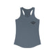 Indigo racerback tank top with a small PICKLEBALLER chest logo featuring black crossed pickleball paddles