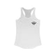 White racerback tank top with a small PICKLEBALLER chest logo featuring black crossed pickleball paddles