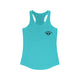 Tahiti blue racerback tank top with a small PICKLEBALLER chest logo featuring black crossed pickleball paddles