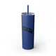 Nautical Blue skinny tumbler with straw and an upside-down "PICKLEBALL" wordmark