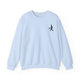 Pickleball sweatshirt with a small silhouette of a person swinging a pickleball paddle on the chest