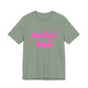 Sage pickleball t-shirt with a pink script Pickle Ball text design