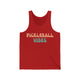Red tank top with retro Pickleball Vibes text design in peach and sage