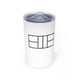 White vacuum insulated tumbler with a line-art illustration of a pickleball court