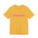 Heather yellow gold pickleball t-shirt with a pink script Pickleball text design