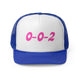Royal trucker cap with a pink "0-0-2" pickleball score in bubble text