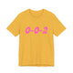 Heather yellow gold pickleball t-shirt with a pink script 0-0-2 text design