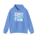 Carolina blue hoodie with a stacked ZERO ZERO TWO text design and a pickleball replacing the O in two