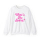Pickleball crewneck sweatshirt with a pink script What's the Score text design