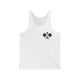White unisex pickleball tank top with a small crossed-paddles icon on the left chest