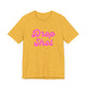 Heather yellow gold pickleball t-shirt with a pink script Drop Shot text design