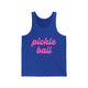 Pickleball tank top with a pink script Pickle Ball text design