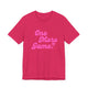 Fuchsia pickleball t-shirt with a pink script One More Game text design