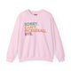 Light pink crewneck sweatshirt with a colorful Sorry. Can't. Pickleball. Bye. text design