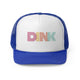 Royal trucker cap with a rainbow-striped "DINK" wordmark