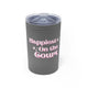 Grey vacuum insulated tumbler with "Happiest On the Court" script text with sparkle stars