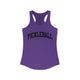 Women's racerback pickleball tank top with a bold, arched collegiate-style "PICKLEBALL" wordmark