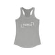 Heather Grey pickleball racerback tank top with white PICKLE wordmark inside bracket marks