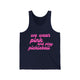 Pickleball tank top with a pink script We Wear Pink and Play Pickleball text design