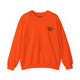 Orange crewneck sweatshirt with a small PICKLEBALLER chest logo featuring crossed paddles