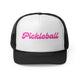 Black trucker cap with "Pickleball" written in pink cursive script