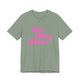 Sage pickleball t-shirt with a pink script One More Game text design