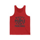 Unisex pickleball tank top with bold stacked "HAPPY PEOPLE PLAY PICKLEBALL" text and crossed paddles graphic