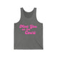 Pickleball tank top with a pink script Meet You on the Court text design