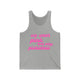 Athletic heather pickleball tank top with a pink script We Wear Pink and Play Pickleball text design