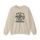 Pickleball sweatshirt with bold stacked "HAPPY PEOPLE PLAY PICKLEBALL" text and crossed paddles graphic
