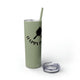 Glitter Seascape skinny tumbler with straw and "Happy Place" text with a paddle and ball icon