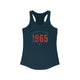 Solid Midnight Navy pickleball racerback tank top with a distressed collegiate-style "Bainbridge Island 1965 WA" text stack in navy and coral