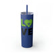 Nautical Blue skinny tumbler with straw and "LOVE" text with a paddle-and-ball heart icon