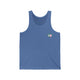 Blue triblend tank top with a small PICKLEBALLER chest logo featuring crossed pickleball paddles