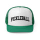Green trucker cap with a bold arched "PICKLEBALL" wordmark