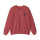 Heather scarlet red crewneck sweatshirt with a small PICKLEBALLER chest logo featuring crossed paddles