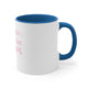 White mug with a Blue accent and "Happiest On the Court" script text with sparkle stars
