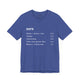 Heather true royal t-shirt with a humorous DUPR rating breakdown list design