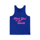 Pickleball tank top with a pink script Meet You on the Court text design