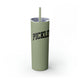 Glitter Seascape skinny tumbler with straw and a bold arched "PICKLEBALL" wordmark
