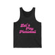 Pickleball tank top with a pink script Let's Play Pickleball text design