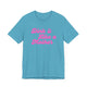 Heather aqua pickleball t-shirt with a pink script Dink it Like a Mother text design