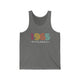 Deep Heather unisex pickleball tank top with colorful "1965" numerals over a "PICKLEBALL" wordmark