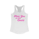 Pickleball women's racerback tank top with a pink script Meet You on the Court text design