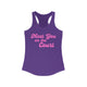 Pickleball women's racerback tank top with a pink script Meet You on the Court text design