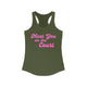 Pickleball women's racerback tank top with a pink script Meet You on the Court text design