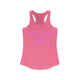Solid hot pink women's pickleball racerback tank top with a pink script Meet You on the Court text design