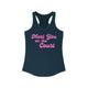 Pickleball women's racerback tank top with a pink script Meet You on the Court text design