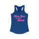 Pickleball women's racerback tank top with a pink script Meet You on the Court text design
